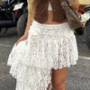 Layered Lace Skirt with Lace Rose Trim