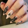 Snake & Peony White n Black Artificial Nails