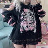 叁毒 Harajuku Skeleton Print Cat Ear Hoodie