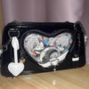 Black and White See Through Heart Ita Bag