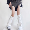 Black n White Denim Torn-Effect Cross Leg Warmers