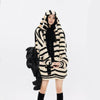 23AW | Stripe Knitted Bunny Ear Hoodie with Black Wooden Cross Necklace