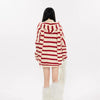 23AW | Stripe Knitted Bunny Ear Hoodie with Black Wooden Cross Necklace