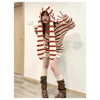 23AW | Stripe Knitted Bunny Ear Hoodie with Black Wooden Cross Necklace