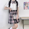 Japanese School Uniform JK Plaid Skirt with Matching Bow - Black Pink