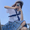 Japanese School Uniform JK Plaid Skirt - Ocean Blue