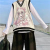 Pink and Cream Anime Girl Sleeveless Knitwear Jumper/Vest